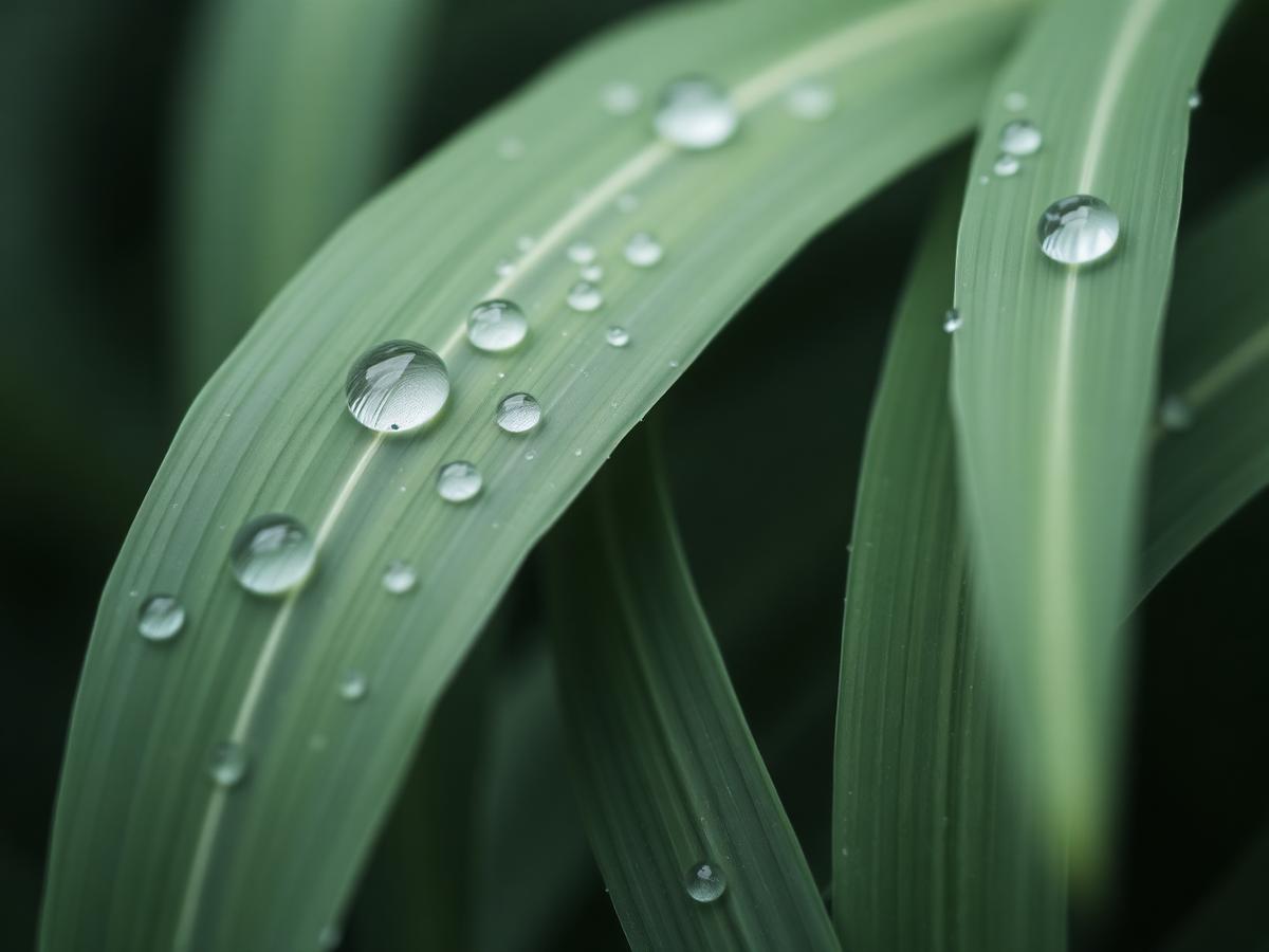Folhas verdes com gotas de água em luz suave
